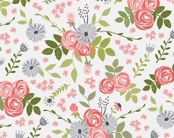 Fable fabric yardage  | Main floral | Priced by the half yard | Designed by Jill Finley for Riley Blake | Factory cut |12710-OFFWHITE