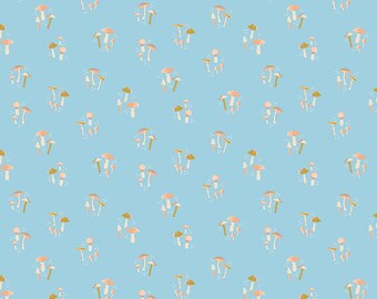 CLEARANCE SALE /Marked down | Wildwood Wander fabric sold by the half yard | Mushrooms | By Katherine Lenius for Riley Blake |C12433-BLUE
