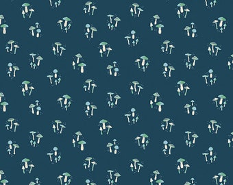 CLEARANCE SALE /Marked down | Wildwood Wander fabric sold by the half yard | Mushrooms | By Katherine Lenius for Riley Blake |C12433-NAVY