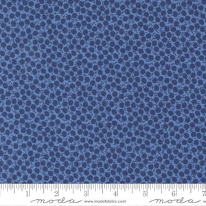 May include: Blue fabric with a repeating pattern of small white stars. The fabric is a cotton blend and is perfect for quilting, crafts, and home decor.