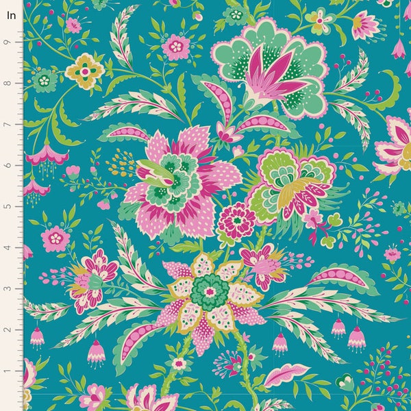 Tilda Bloomsville fabric yardage | Sold by the HALF YARD | Late Bloomer lagoon | 100511