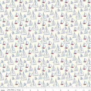 Red White & Bang! fabric yardage | Sold by the half yard | Sailboats on Cream| Sandy Gervais for Riley Blake | C11521-CREAM