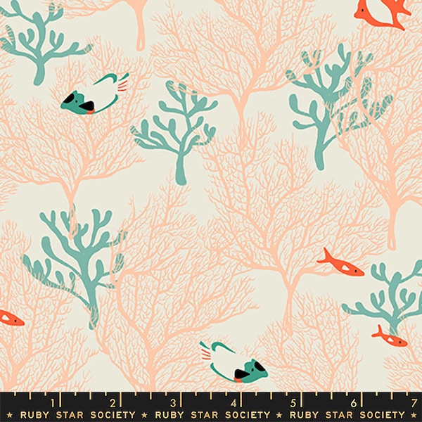 CLEARANCE/Marked down | Florida Vol 2 fabric yardage | Tropical Fish and Coral in shell | Coastal /sea life /underwater fabric | RS2053 11