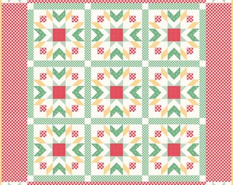 Gingham Star Quilt Kit | Christmas color way | Featuring Bee Ginghams Collection by Lori Holt for Riley Blake | 72" x 72"