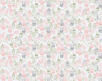 Clearance/marked down | Fable fabric yardage  | Village / tiny houses | Designed by Jill Finley for Riley Blake | C12713-OFFWHITE