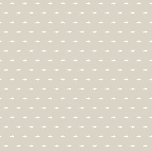 May include: A seamless pattern featuring a repeating design of white shark silhouettes on a light gray background.