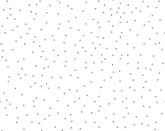 Denim blue pin dot fabric | Small blue dots on a white background | Priced by the half yard | Riley Blake | C705-DENIM