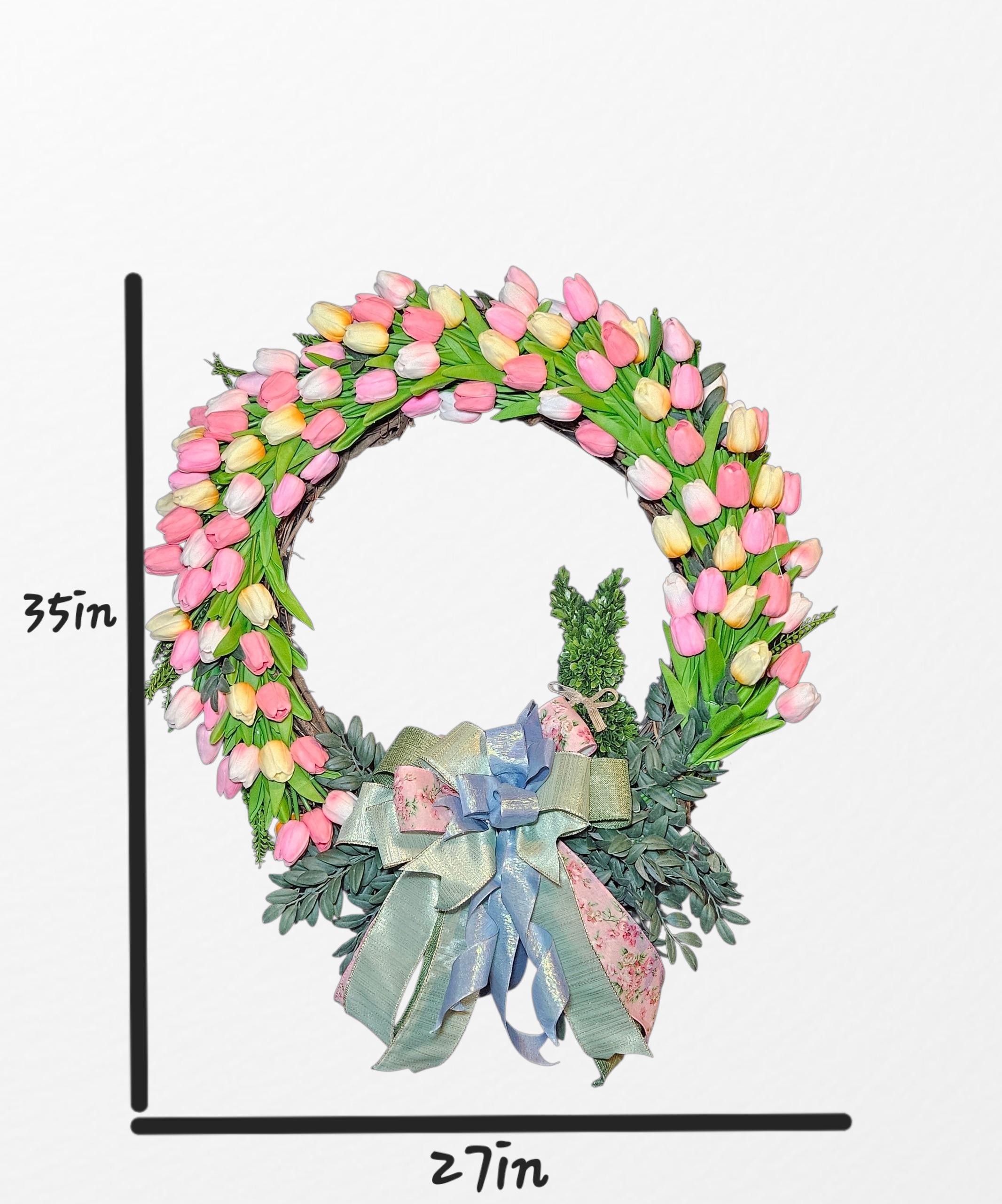 Pink Yellow Tulip Spring Wreath, Farmhouse Floral Front Door Decor - Etsy