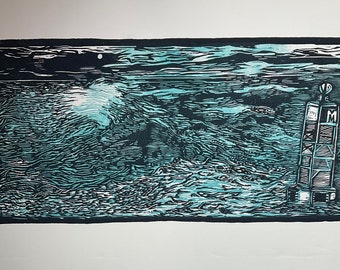 Hand carved print of Montauk Nor’easter