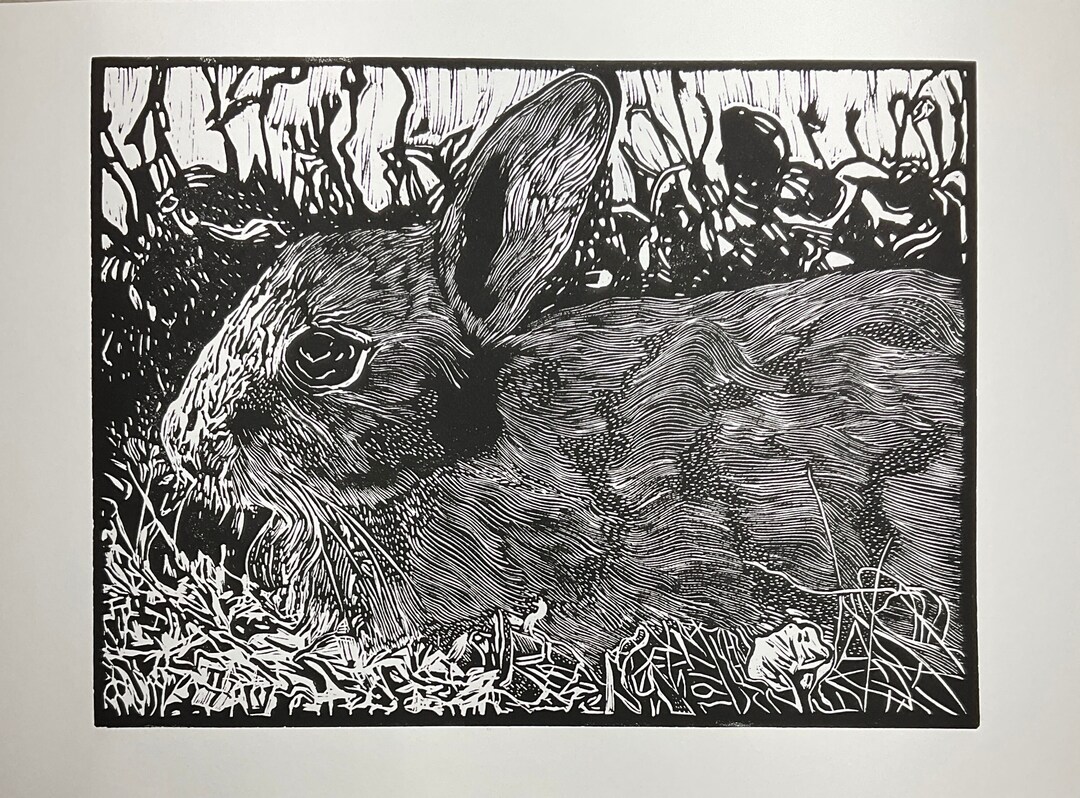 Hand Art Rabbit Hand Printed Rabbit Art, Limited Edition Foraging Print - Etsy