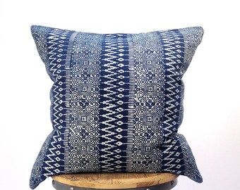 Indigo Hmong Hand Blocked Pillow Cover, ZigZag