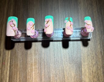 cherry blossom tree nails | press ons | homemade