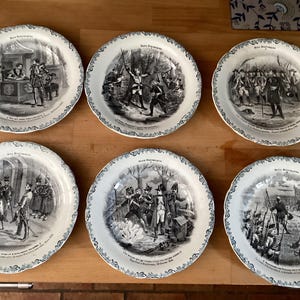 Full set of six antique Mots Historiques plates