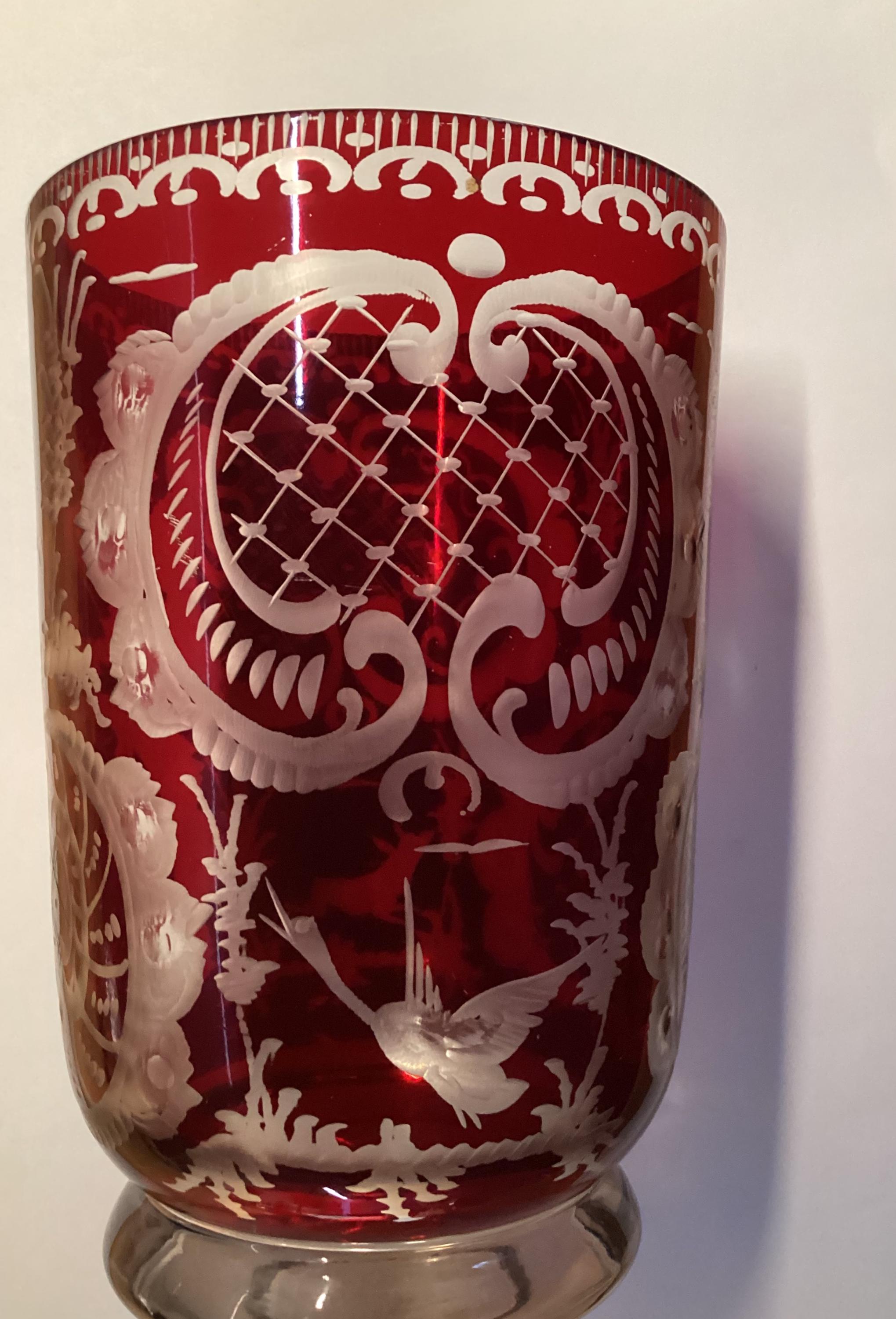 bohemian ガラス製花瓶 花模様 Bohemian glass vase - Etsy 日本