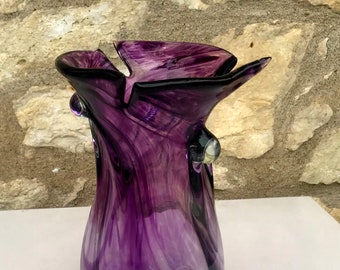 Hand blown unusual Mauve Purple Art glass vase