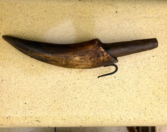 Extremely rare Antique Knife , sword and scythes sharpener in a cow horn holster early 19th  Century