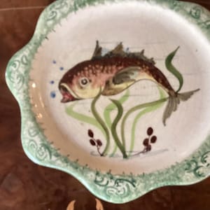 Set of six Art Deco fish plates art pottery Vallauris signed Ray Comart