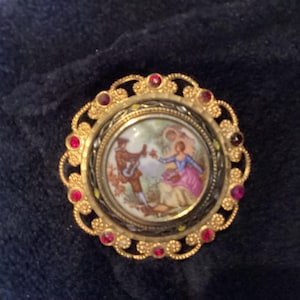 Vintage Limoges porcelain Fragonard style painting