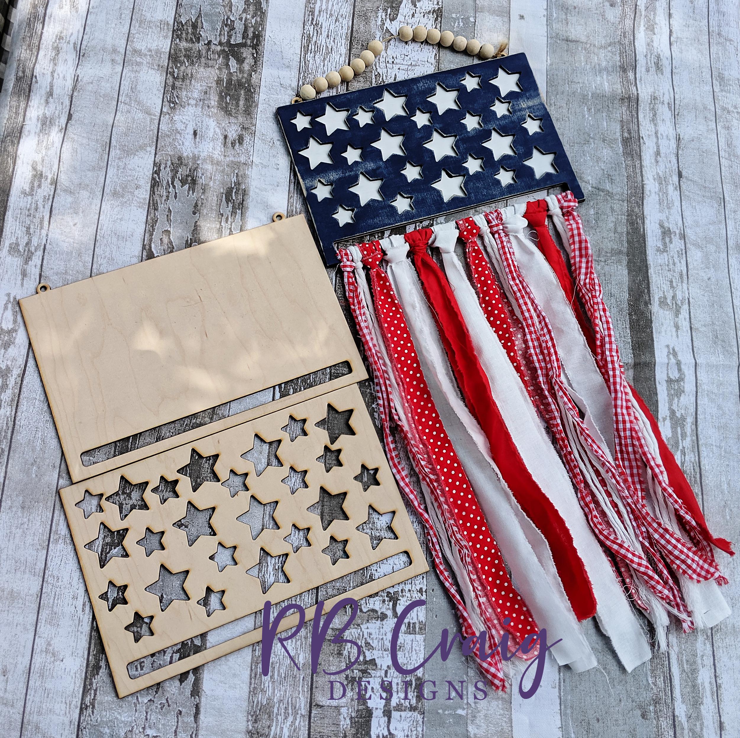 Large Rag Flag DIY Rag Flag Craft Kit: Wooden Cut Out, Patriotic Decor 4th of July 250 ...