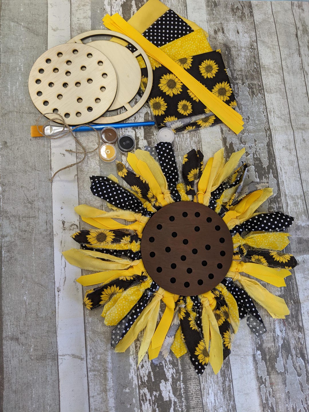 Rag Fabric Sunflower DIY Door Hanger Kit Easy Kids Craft Fall Decor ...