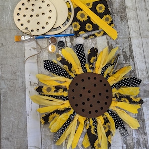 Rag fabric Sunflower DIY door hanger kit easy kids craft fall decor craft – adult craft kit