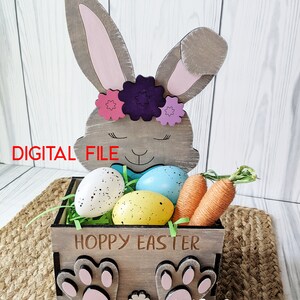 Bunny Easter basket laser SVG file, kids, crate, Home Easter Decor, Glowforge tested, Use only 1/4" inch plywood, digital SVG download