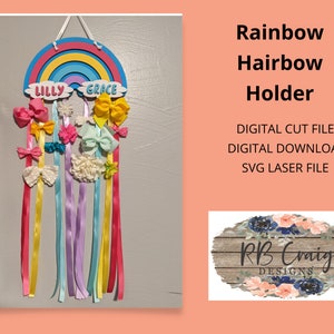 Rainbow hair bow holder organizer for girls Digital SVG Laser download 1/4&quot; inch plywood laser cut file digital download