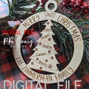 Personalized Family Christmas Ornament SVG Laser Cut File (Digital Download)
