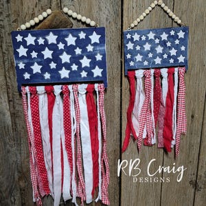 DIY Rag Flag Craft Kit: Wooden Cut Out, Patriotic Decor 4th of July 250 ...