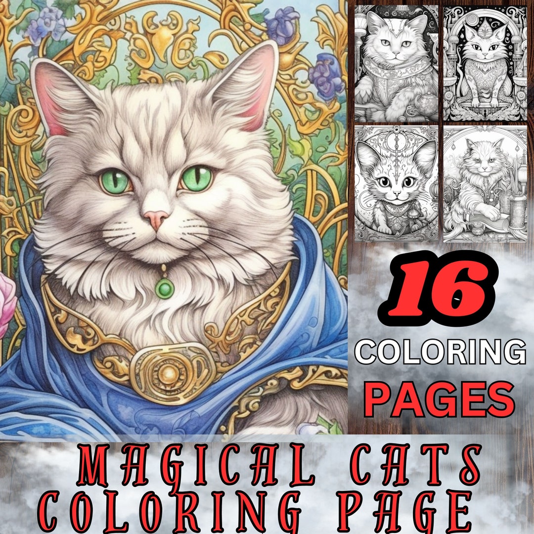 Magical Cats Coloring Pages for Fun Adults and Kids, Printale, High ...