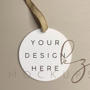 Christmas Ornament Mockup Round white acrylic disc tree decoration JPG Digital Download