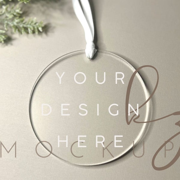 Christmas Ornament Mockup Round white acrylic disc tree decoration JPG Digital Download