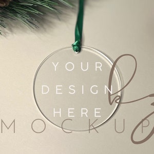Christmas Ornament Mockup Round Clear acrylic disc tree decoration JPG Digital Download