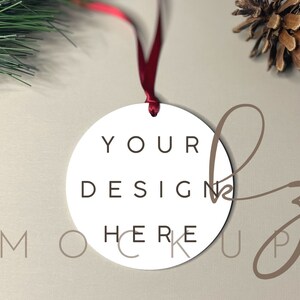 Christmas Ornament Mockup Round white acrylic disc tree decoration JPG Digital Download