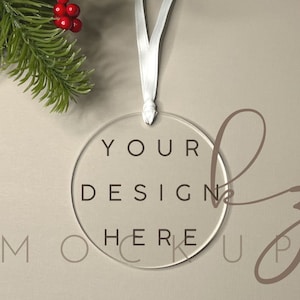 Christmas Ornament Mockup Round Clear acrylic disc tree decoration JPG Digital Download