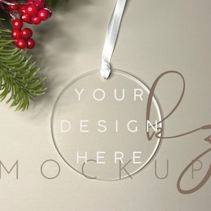 Christmas Ornament Mockup Round Clear acrylic disc tree decoration JPG Digital Download
