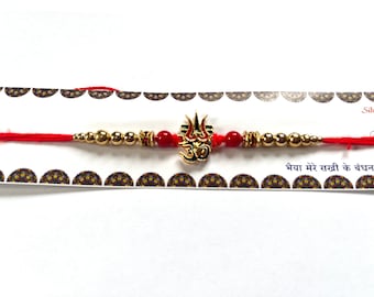 Set of 2/4/6 OM with Trisul Rakhi for Hindu Festival Raksha Bandhan Dora Rakhadi Rakhee Beaded Wrist Band Red Dora Red Rakhadi