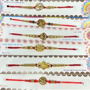 Set of 4 OM Rakhdi for Hindu Festival Raksha Bandhan Red Dora Rakhadi Rakhee Traditional Wrist Band Rakhi  B5