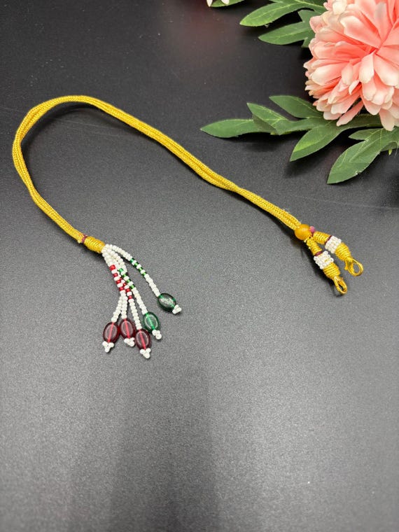 Buy Handmade Adjustable Seed Bead Necklace Cord: Gold Zari Dori, 12 Inch Online In India - Foto 9