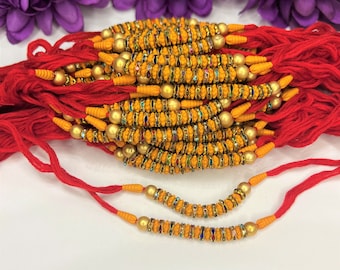 Set of 4 Rakhi for Hindu Festival Raksha Bandhan Dora Rakhadi Rakhee Beaded Wrist Band Red Dora Red Rakhadi