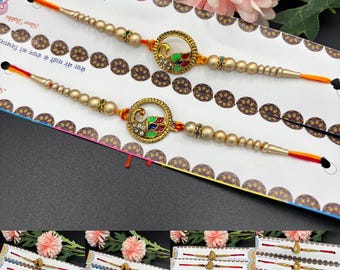 Set di 4 pavone Rakhdi per il festival indù Raksha Bandhan Rosso Dora Rakhadi Rakhee tradizionale cinturino da polso Rakhi B3