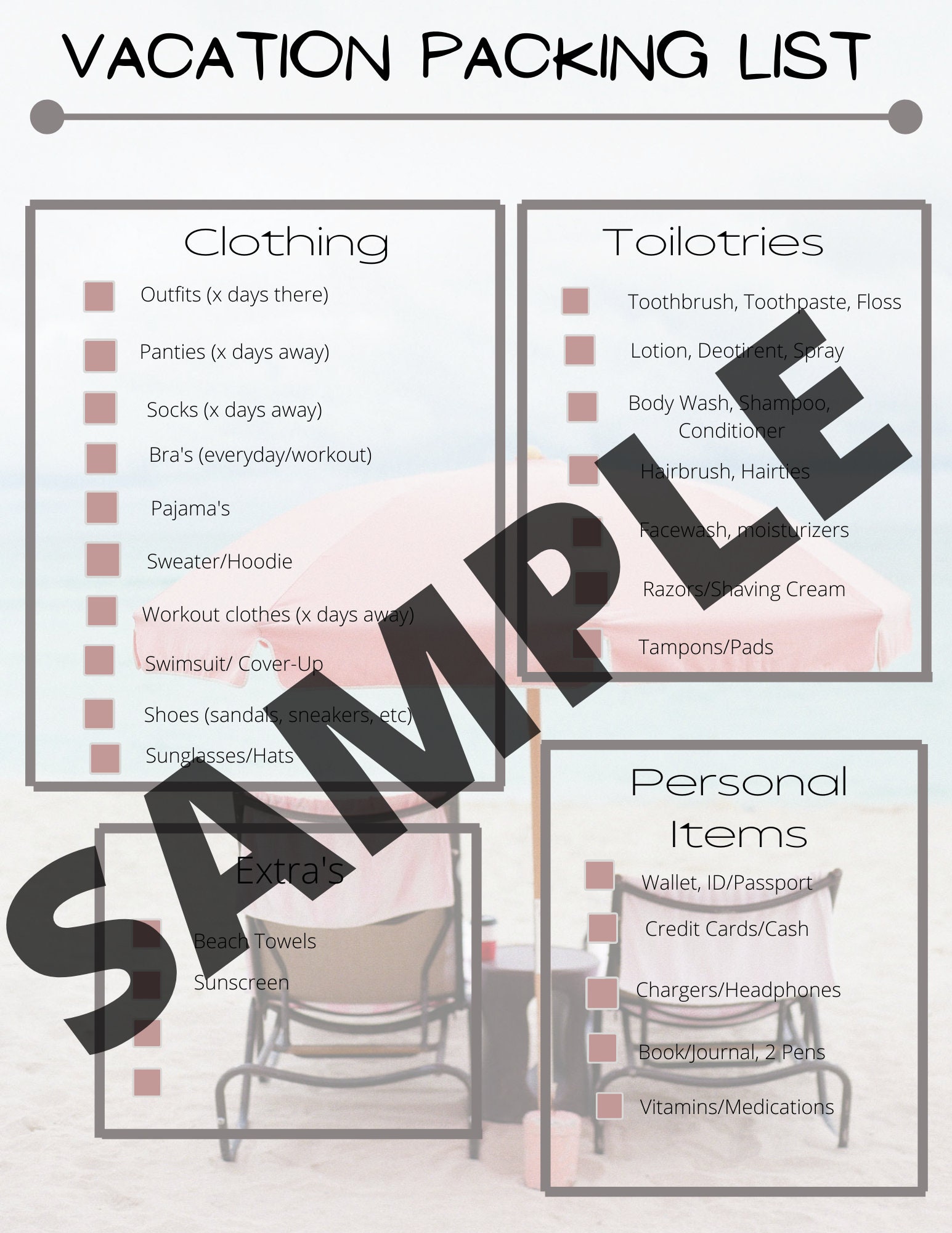 beach vacation packing list printable pdf download etsy
