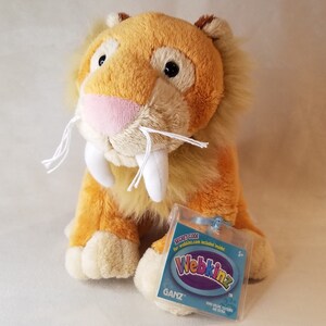 Classic Webkinz Sabertooth Tiger NWT HM609 Retired Sold Out High Quality Plush Wild Cat Stuffed Animal by GANZ w Sealed Code and Free Gift