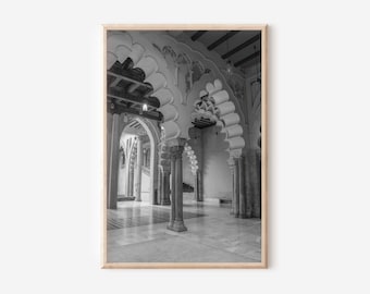 Alhambra Arch Photo Print, Black and White Islamic Wall Art (Digital Download)