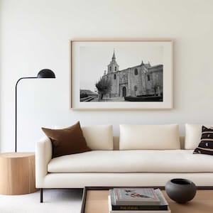 Old Stone Church Print: Monochrome Architecture Photo (Digital Download)