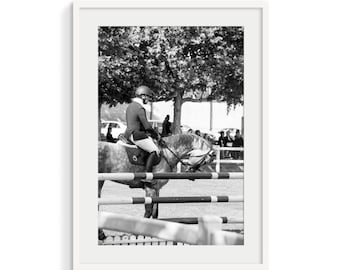 Black and White Horse Jumping Photo: Equestrian Art Print (Digital Download)