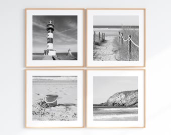 Black and White Beach Gallery Wall: Set of 4 Coastal Prints (Digital Download)