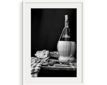 Black and White Italian Still Life Photography, Kitchen Wall Art (Digital Download)