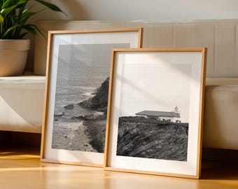 Black and White Lighthouse Print: Maritime Wall Art, Seascape Photo (Digital Download)