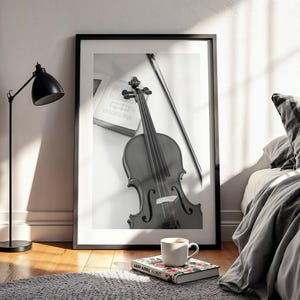 Black and White Violin Photo: Printable Music Room Wall Art (Digital Download)